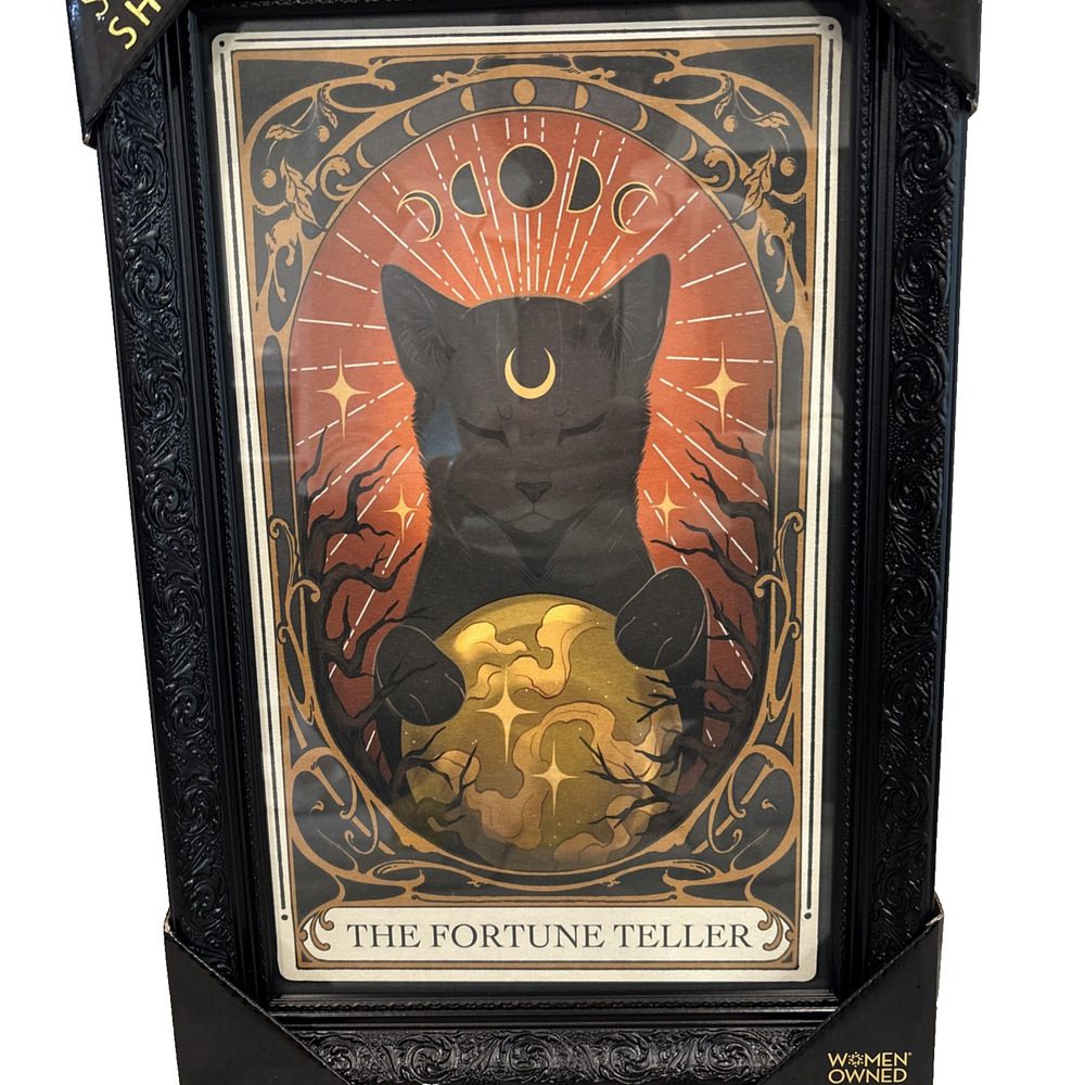 Sapna Shah "The Fortune Teller" Halloween Black Cat Tarot Card Framed Wall Art